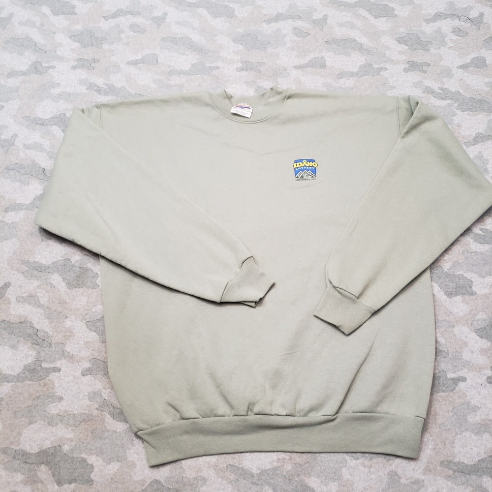 Vintage Idaho Lottery Sweatshirt Mens Large Green Preshrunk Pullover Long Sleeve